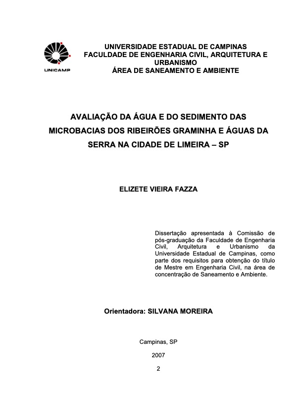 Capa da dissertação de mestrado UNICAMP